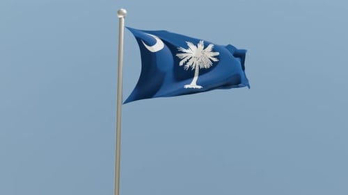 Waving South Carolina Flag on Pole Against Blue Sky