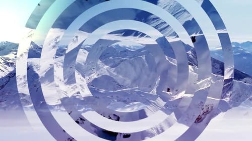 Mirror glass circles on snowy mountains background