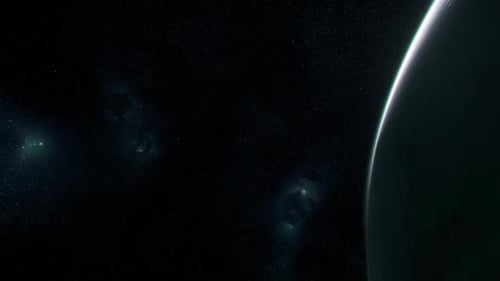 3D animation of a view from space to the planet Earth. Rotation of the planet with animation of the