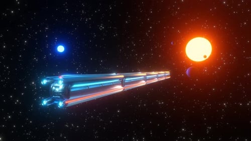 Futuristic Spaceship Flying Through Cosmic Deep Space