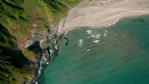 Drone flight above a picturesque rocky coastline
