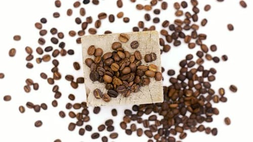 Roasted Coffee Beans on Wood Block