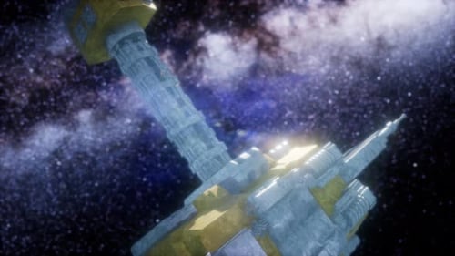 Futuristic Space Station Orbiting in Deep Space with Bright Stars