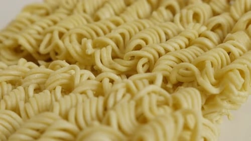 Macro Shot of Uncooked Dried Ramen Noodles