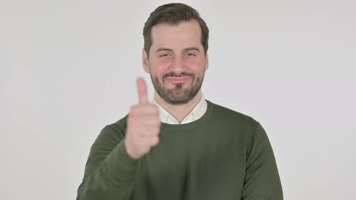 Man Giving Thumbs Up on White Background