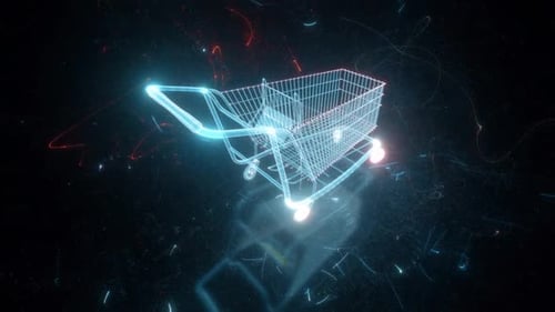 Animated Futuristic Shopping Cart Hologram for Digital Retail Concepts