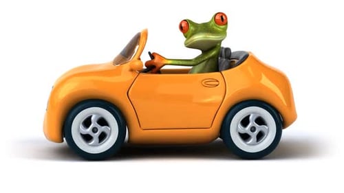 3D Animated Frog Driving Orange Convertible Car