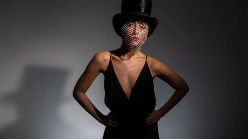 Woman with Mask and Top Hat Posing
