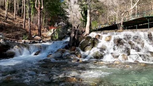 Waterfall on a mountain river aerial view 4 Turkey Alanya