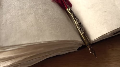 Feather Pen in Old Book