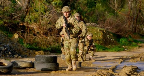Front view of military soldiers training during military training 4k
