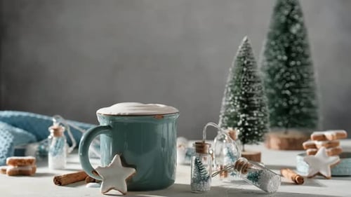 Mug of Coffee with Holiday Decorations