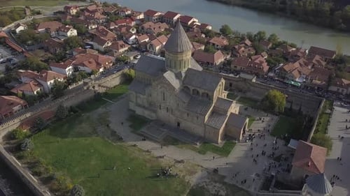 Aerial view of Svetitskhoveli Cathedral in Mtskheta, Georgia