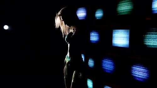 Woman Silhouette With Vintage Televisions and Neon Outfit