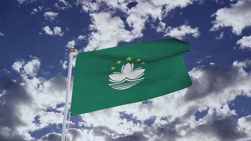 Flagge Macau mit Himmel 4k