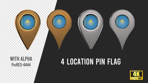 Animated 3D Golden and Silver Location Pins with Flags Loop