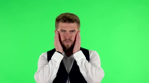 Man Thinks About Something, No Idea. Green Screen