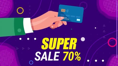 Modern Sale Announcement with Animated Hand and Credit Card