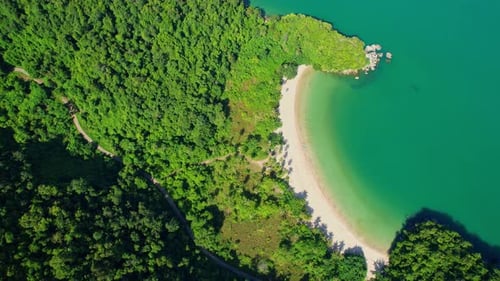 4K aerial view of the beautiful mountain coast of the tropical sea