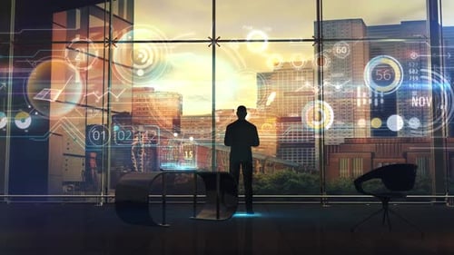 Futuristic Holographic Data Interface with Animated UI Elements