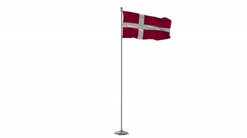 Realistic 3D Danish Flag Waving on White Background