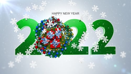 Happy New Year 2022 Festive Animation with Wreath and Gifts