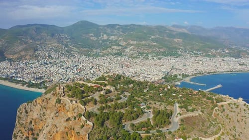 Alanya Castle Alanya Kalesi Aerial View of Mountain and City Turkey