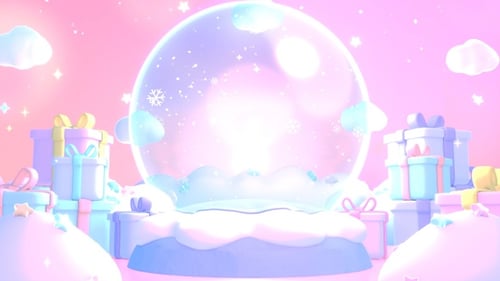 Dreamy Pastel Snow Globe Logo Reveal with Gifts and Snowflakes