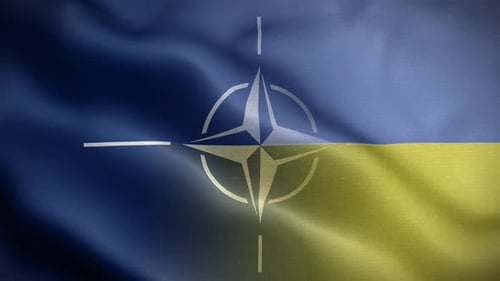 NATO Symbol on Waving Ukrainian Flag Animation