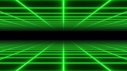 4K video animation lop. Seamless loop of an endless gird corridor with glowing blue lights