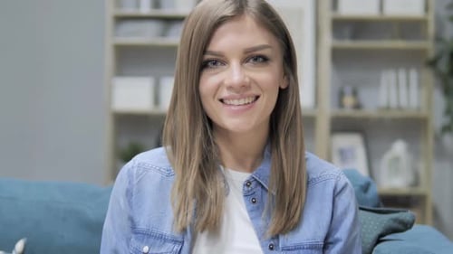 Smiling Woman Portrait in Apartment Interior