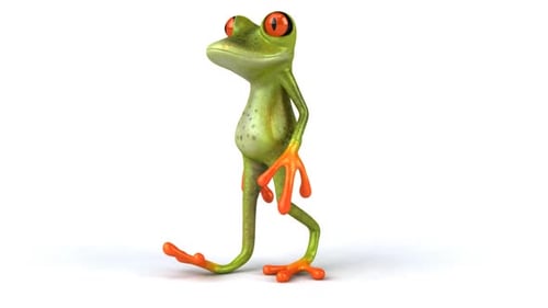 3D Cartoon Frog Walking Animation on White Background