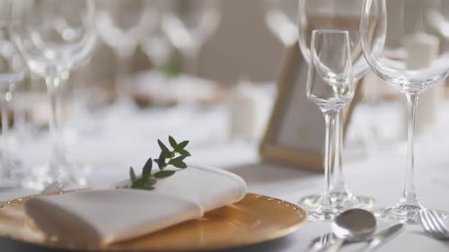 Elegant Wedding Dinner Table Setting Close Up
