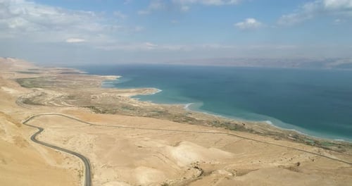 Aerial view of the surrounding area above the dead sea, Negev, Israel.