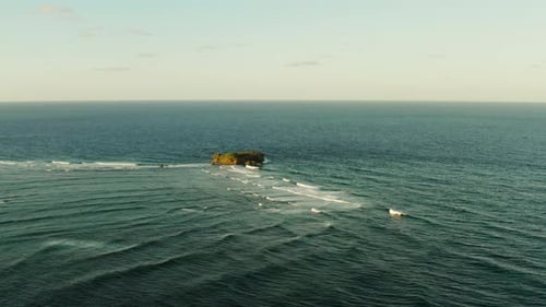 Ocean with Waves and Rocky Islands. Siargao,Philippines.