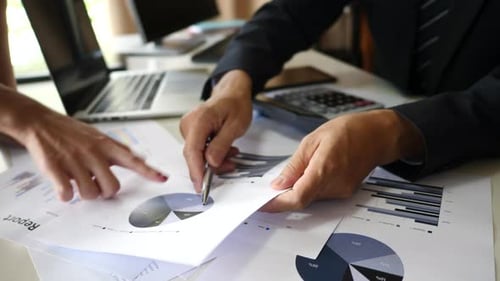 Business people hands doing analysis planning business project in office.