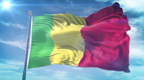 Mali National Flag Waving in Sunny Blue Sky