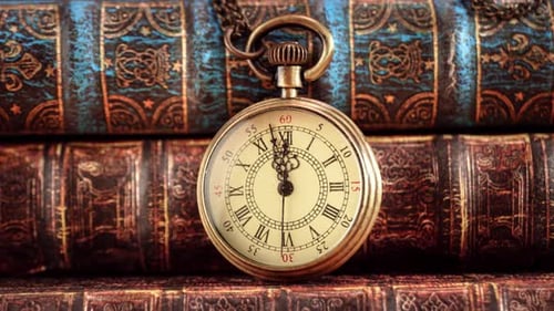 Vintage Pocket Watch on Top of Books