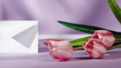 Wedding Gift Box, Invitation, and Tulips