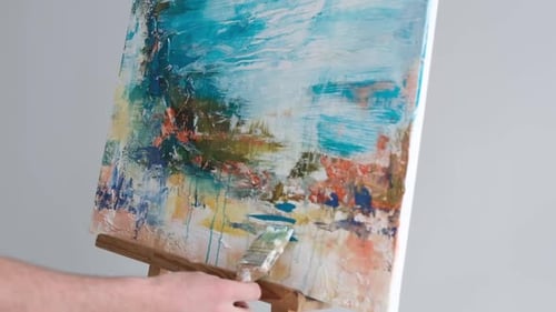 Slow Motion 240 Fps Close Up of the Hands of a Professional Artist Who Paints Abstract Paintings
