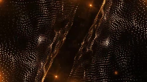 Shimmering Golden Particles Abstract Wave Motion Background