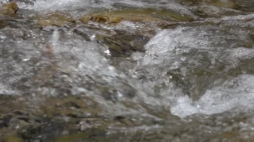 Closeups of Pure Stream of Mountain River in Slow Motion