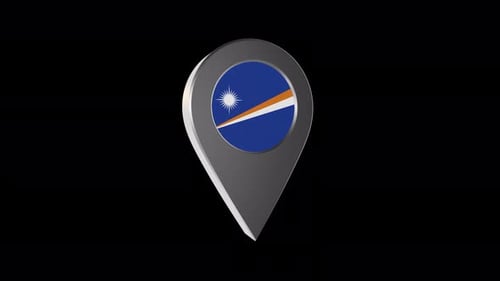 3D Map Pin with Marshall Islands Flag Rotating Animation
