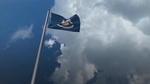 Realistic Louisiana State Flag Waving in Dramatic Cloudy Sky Loop