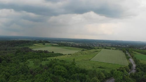 Flight over agricultural field