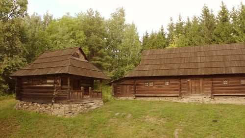 Historic Wooden Log Cabins in Rural Setting