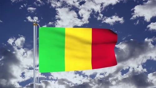 Green Yellow Red Striped Flag Waving in Realistic Sky