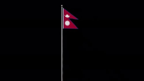 Animated Waving Flag of Nepal on a Flagpole
