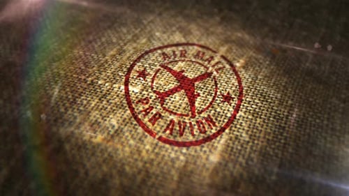Air Mail post sign stamp on linen sack loop