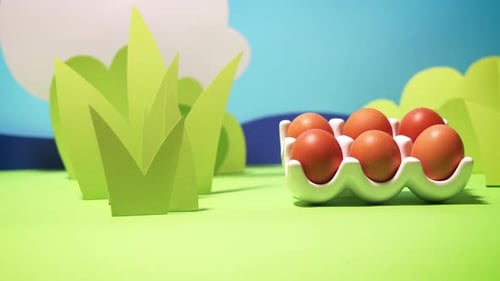 Beautiful Green Spring Background with Easter Eggs